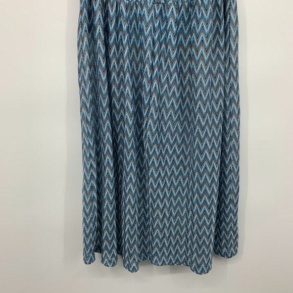 Hyfve Skirt Blue Chevron Print Maxi Lined Slit High Waist Boho - Picture 9 of 10